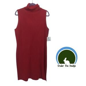 New Jillian Jones Red Knit Turtleneck Midi XL Dress Vintage Wool Blend C1